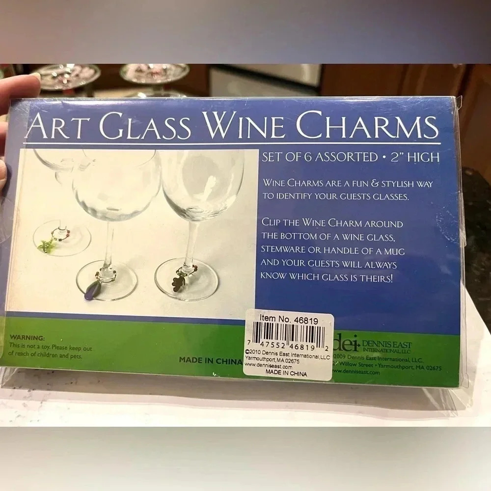 Art Glass Beaded Peace Sign Wine Charms Set of Six - Picture 4 of 6